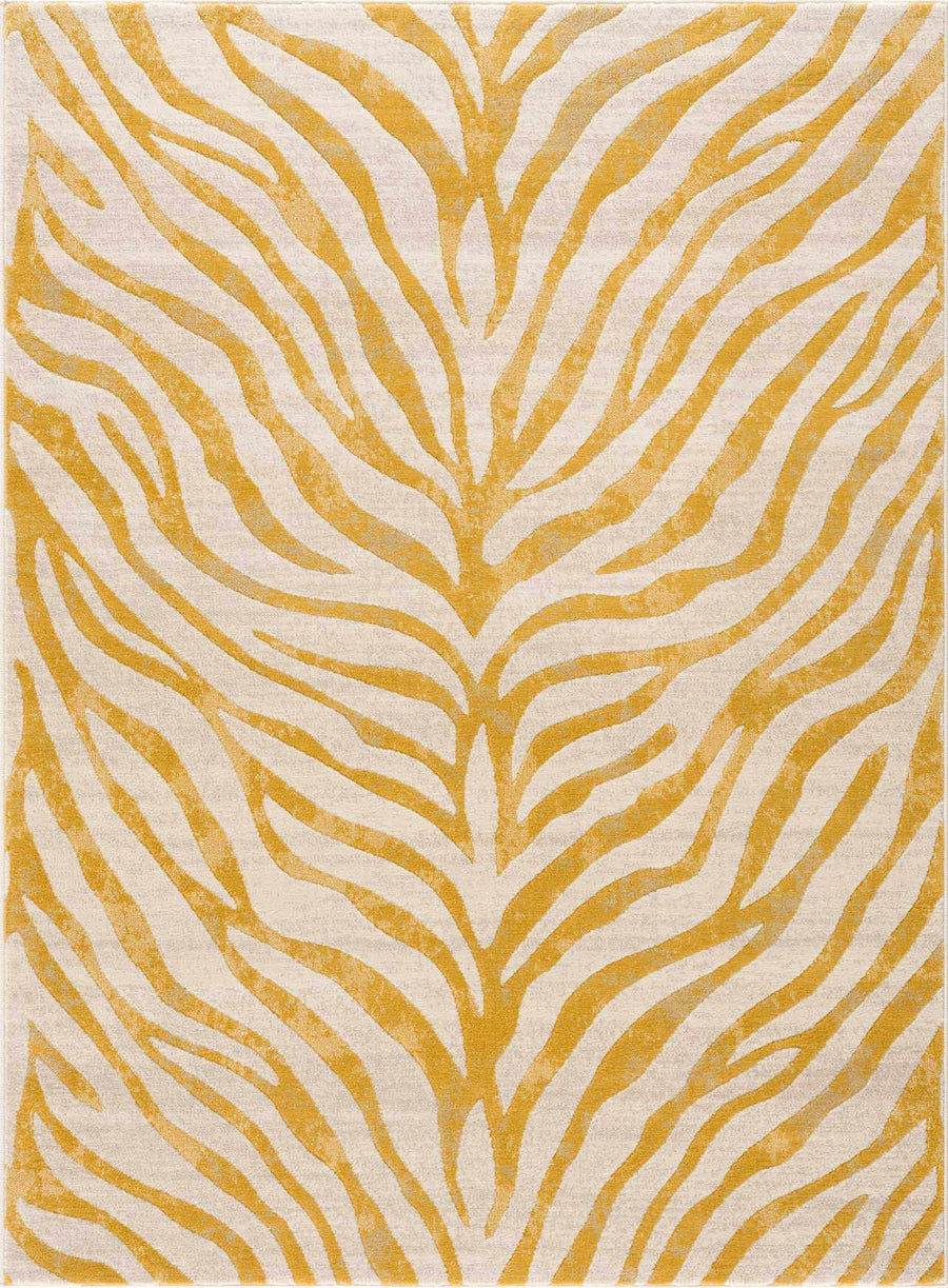 Contemporary Abstract Zebra pattern Beige and Gold Medium pile Area Rug - The Rug Decor