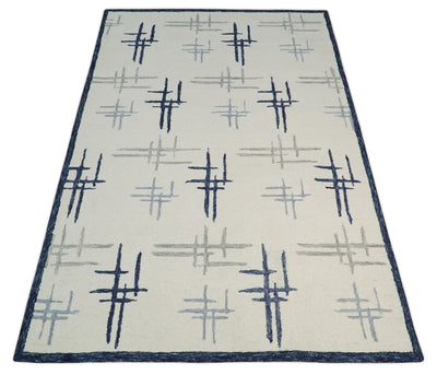 Contemporary Artistic Modern Ivory, Gray and Black Stripes wool Area Rug - The Rug Decor