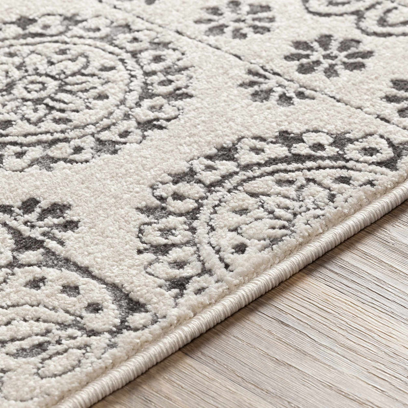 Contemporary Beige and Charcoal Tribal Design Medium Pile Area Rug - The Rug Decor