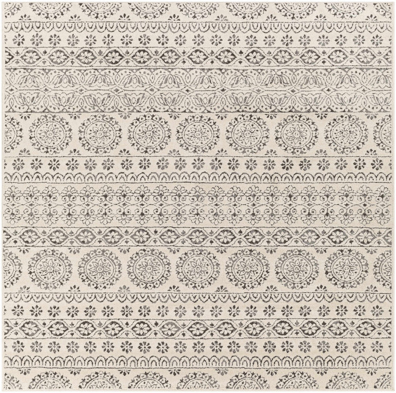 Contemporary Beige and Charcoal Tribal Design Medium Pile Area Rug - The Rug Decor