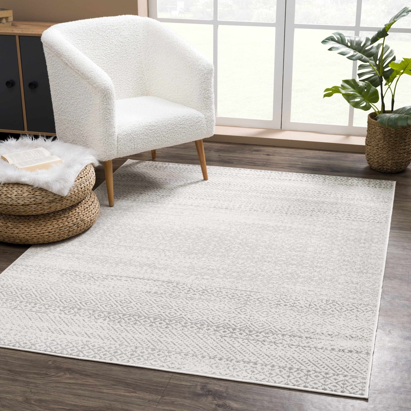 Contemporary Beige and Gray Tribal Trellis Medium pile Area Rug - The Rug Decor