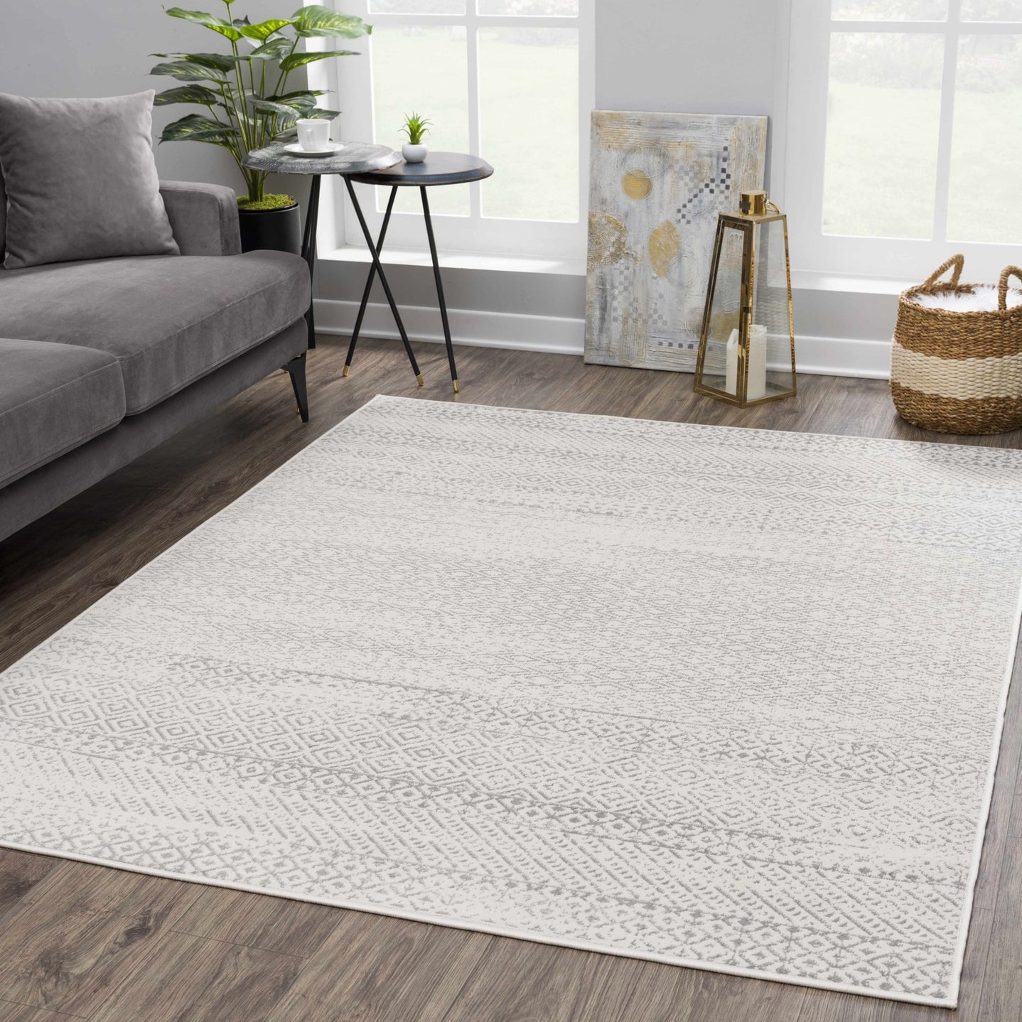 Contemporary Beige and Gray Tribal Trellis Medium pile Area Rug - The Rug Decor