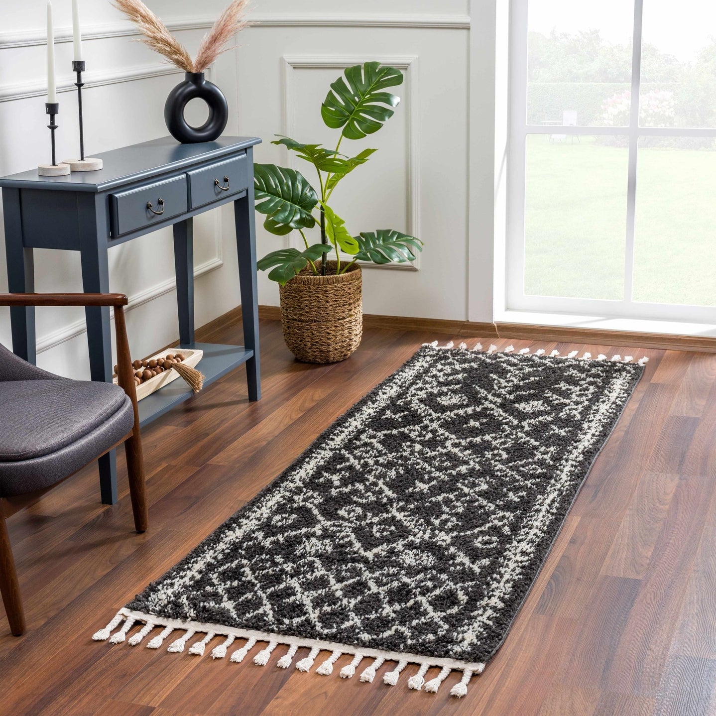 Contemporary Black and Beige Tribal Design Plush Pile Area Rug - The Rug Decor