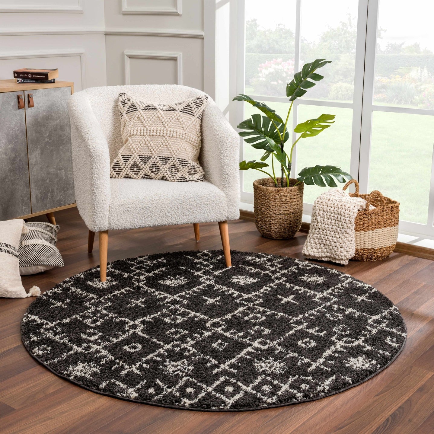 Contemporary Black and Beige Tribal Design Plush Pile Area Rug - The Rug Decor