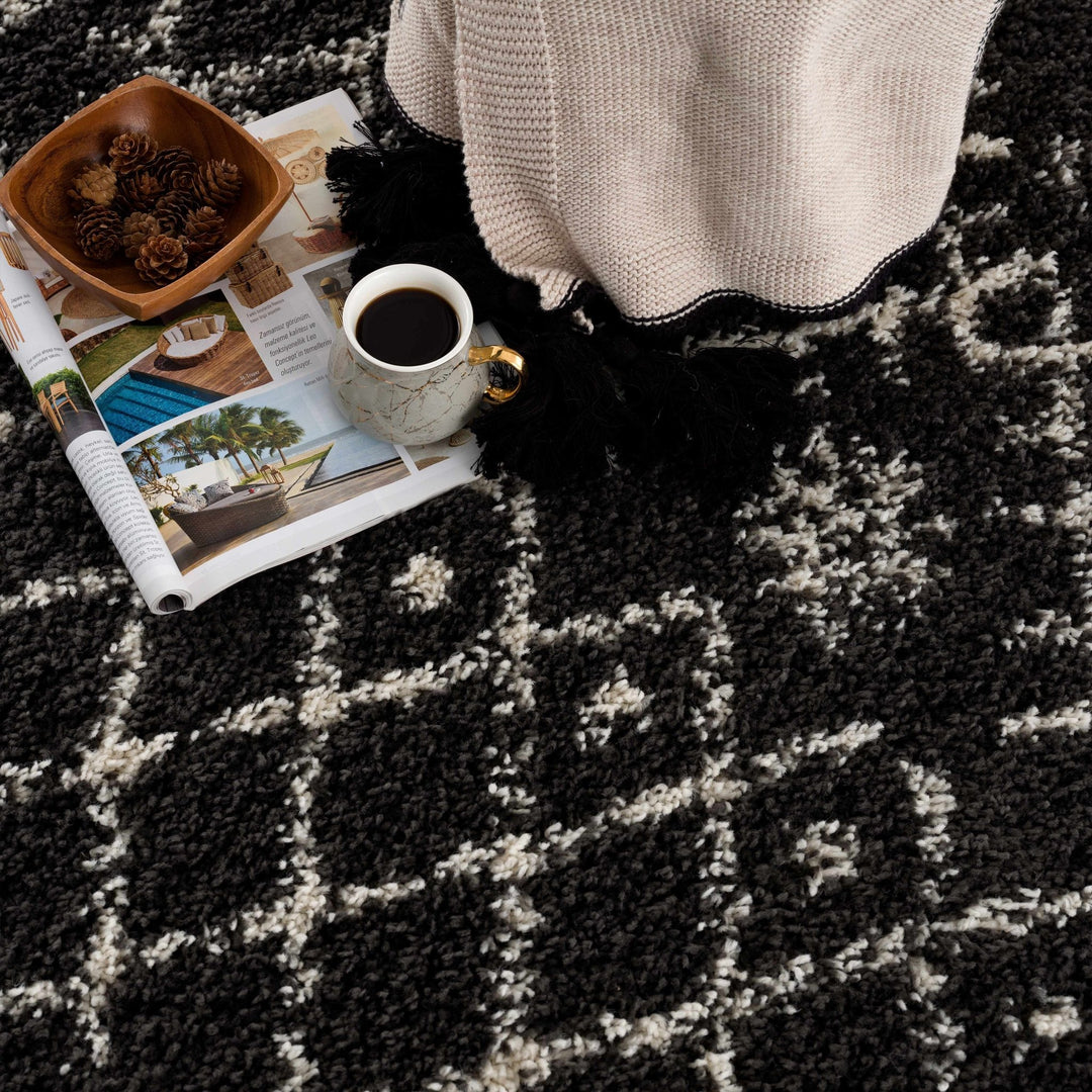 Contemporary Black and Beige Tribal Design Plush Pile Area Rug - The Rug Decor