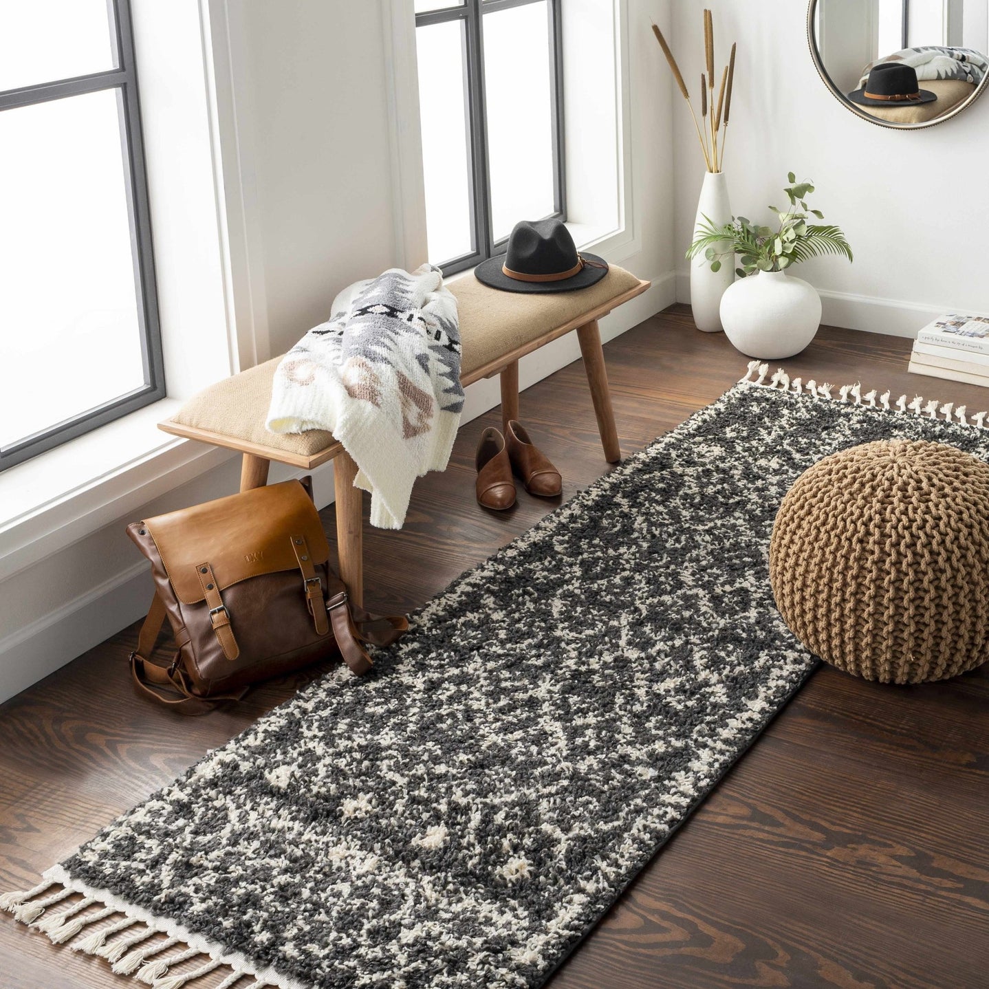 Contemporary Black and Beige Tribal Design Plush Pile Area Rug - The Rug Decor