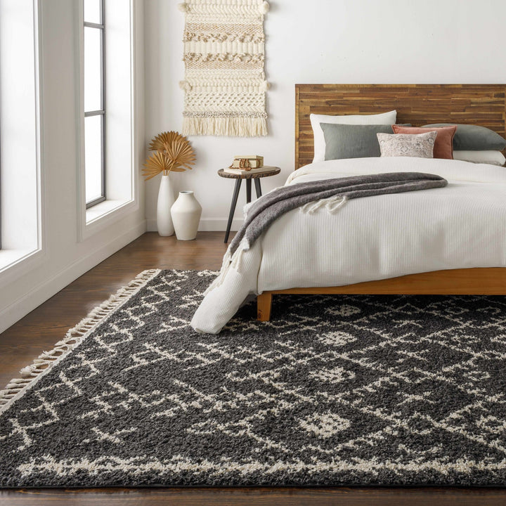 Contemporary Black and Beige Tribal Design Plush Pile Area Rug - The Rug Decor