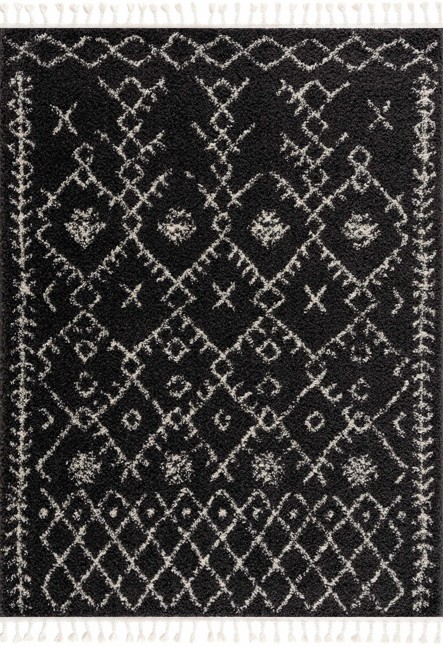 Contemporary Black and Beige Tribal Design Plush Pile Area Rug - The Rug Decor