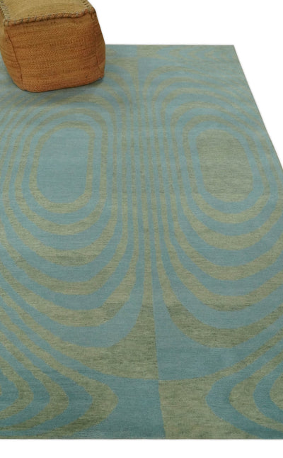 Contemporary Blue and Green 5x8 Hand Knotted Wool Area Rug - The Rug Decor