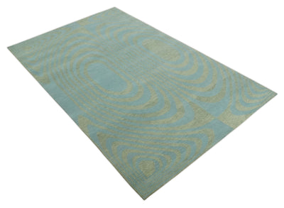 Contemporary Blue and Green 5x8 Hand Knotted Wool Area Rug - The Rug Decor