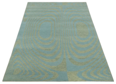 Contemporary Blue and Green 5x8 Hand Knotted Wool Area Rug - The Rug Decor
