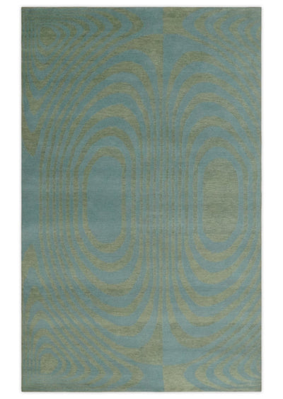 Contemporary Blue and Green 5x8 Hand Knotted Wool Area Rug - The Rug Decor