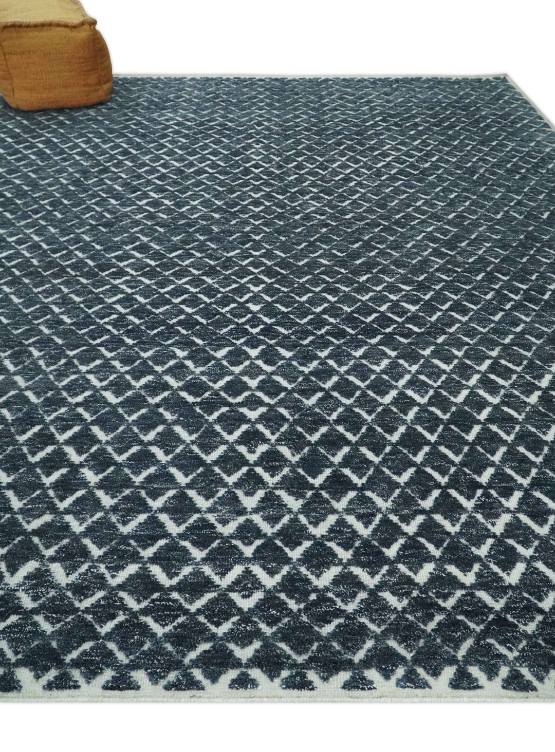 Contemporary Blue, Charcoal and Ivory Hand carved Geometrical Design Hand knotted wool Area Rug - The Rug Decor