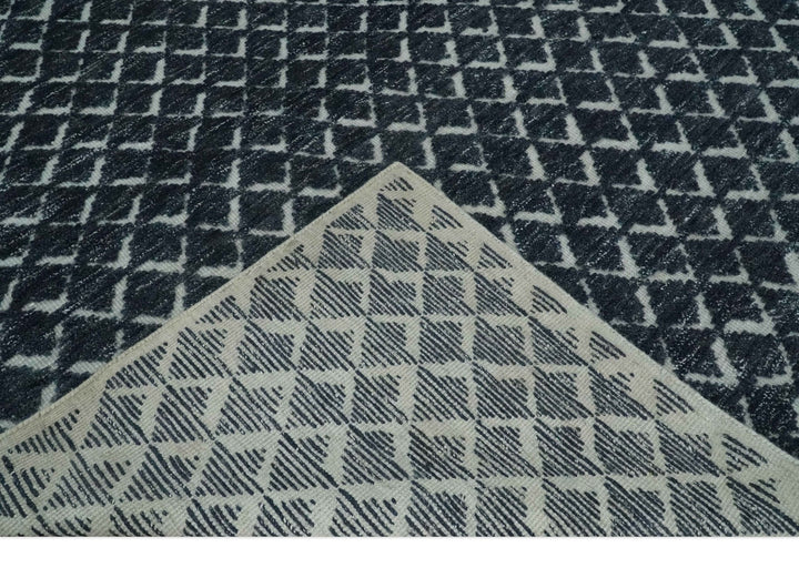 Contemporary Blue, Charcoal and Ivory Hand carved Geometrical Design Hand knotted wool Area Rug - The Rug Decor