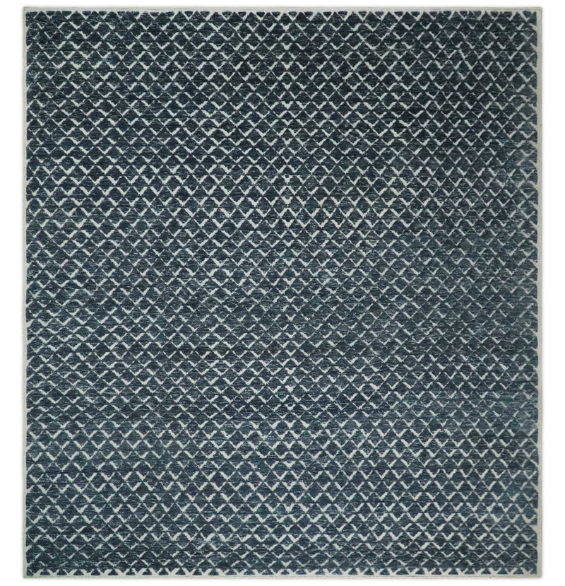 Contemporary Blue, Charcoal and Ivory Hand carved Geometrical Design Hand knotted wool Area Rug - The Rug Decor