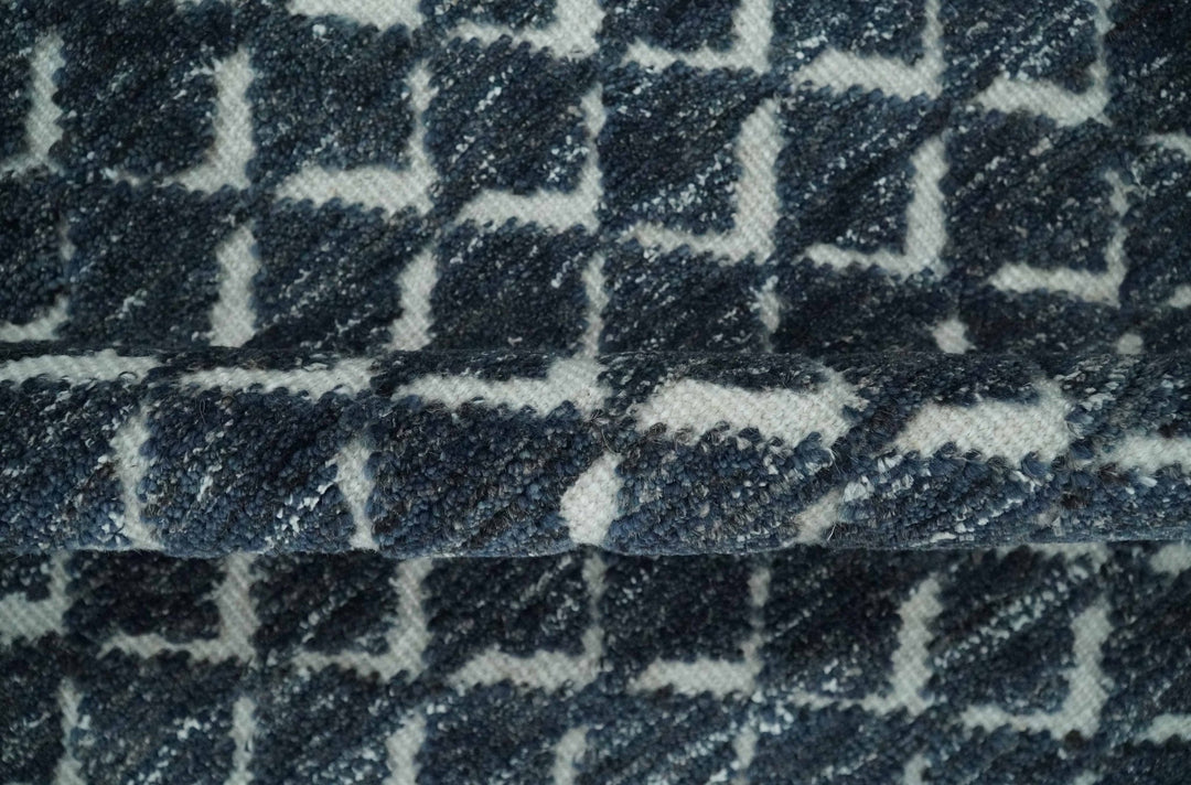 Contemporary Blue, Charcoal and Ivory Hand carved Geometrical Design Hand knotted wool Area Rug - The Rug Decor