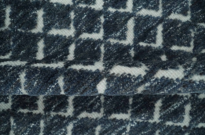 Contemporary Blue, Charcoal and Ivory Hand carved Geometrical Design Hand knotted wool Area Rug - The Rug Decor