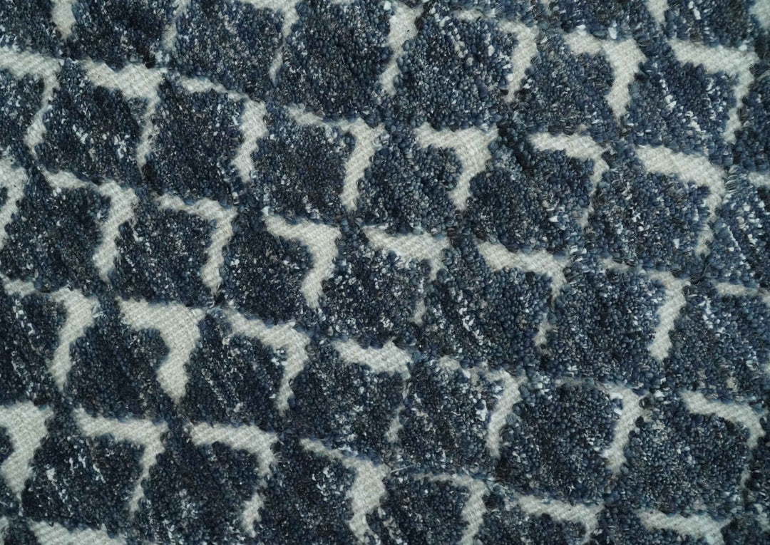 Contemporary Blue, Charcoal and Ivory Hand carved Geometrical Design Hand knotted wool Area Rug - The Rug Decor