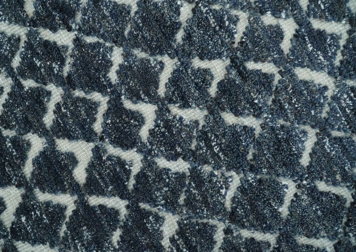 Contemporary Blue, Charcoal and Ivory Hand carved Geometrical Design Hand knotted wool Area Rug - The Rug Decor