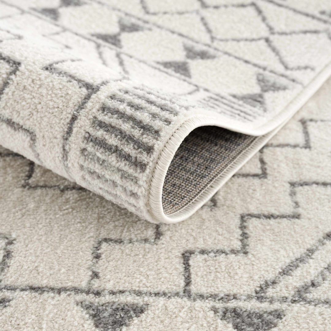 Contemporary Bohemian Ivory and Gray Moroccan Style Low Pile Area Rug - The Rug Decor