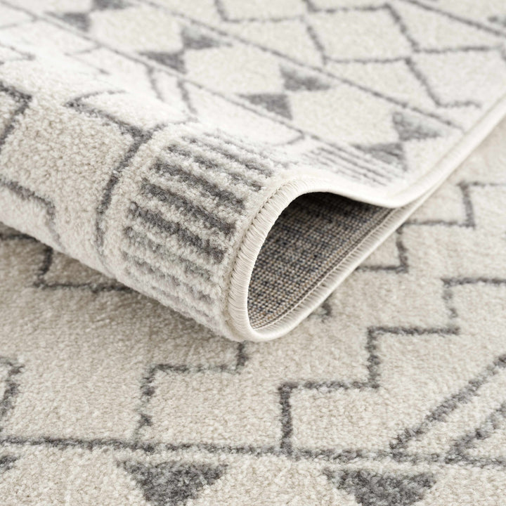 Contemporary Bohemian Ivory and Gray Moroccan Style Low Pile Area Rug - The Rug Decor