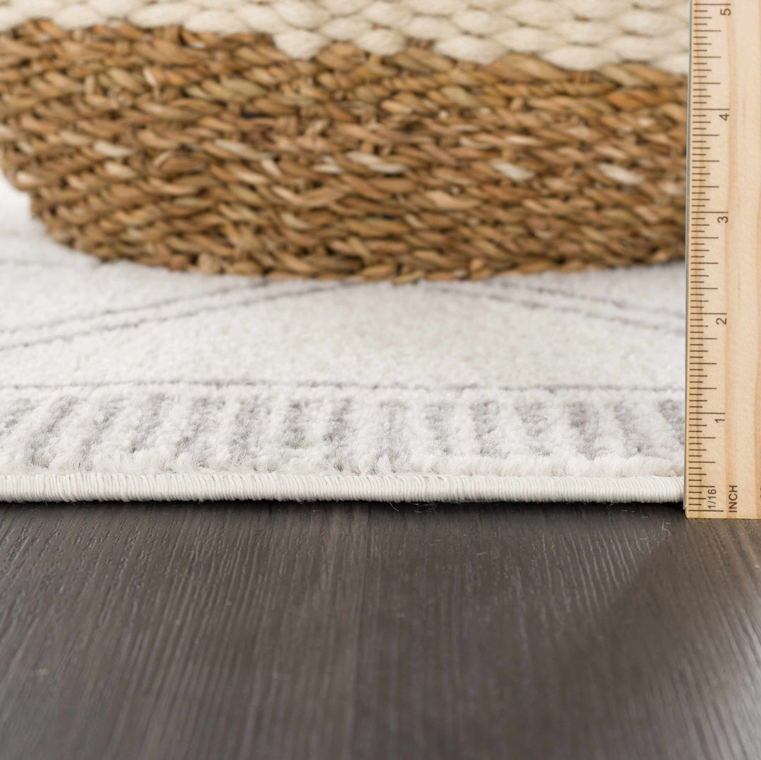 Contemporary Bohemian Ivory and Gray Moroccan Style Low Pile Area Rug - The Rug Decor
