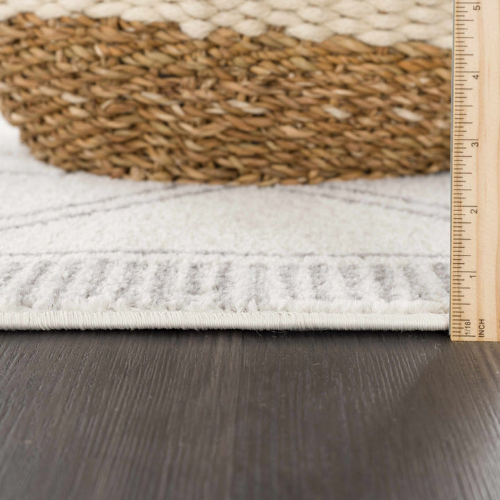 Contemporary Bohemian Ivory and Gray Moroccan Style Low Pile Area Rug - The Rug Decor