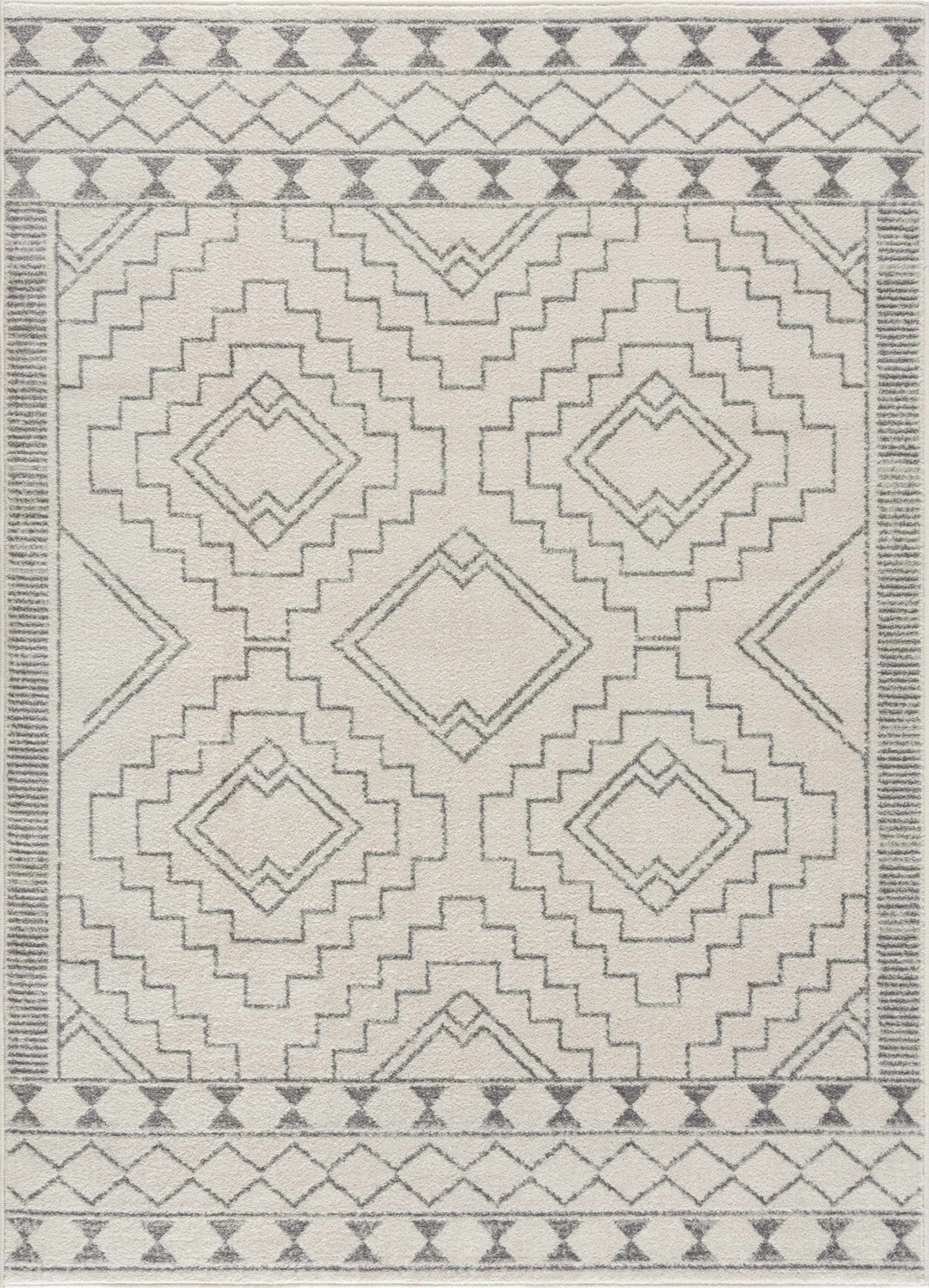 Contemporary Bohemian Ivory and Gray Moroccan Style Low Pile Area Rug - The Rug Decor