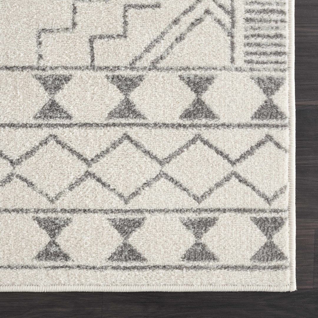 Contemporary Bohemian Ivory and Gray Moroccan Style Low Pile Area Rug - The Rug Decor