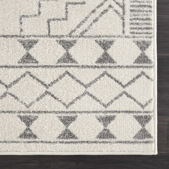 Contemporary Bohemian Ivory and Gray Moroccan Style Low Pile Area Rug - The Rug Decor