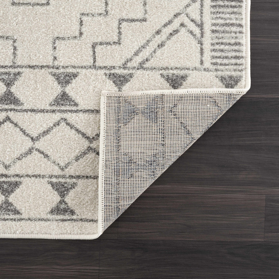 Contemporary Bohemian Ivory and Gray Moroccan Style Low Pile Area Rug - The Rug Decor