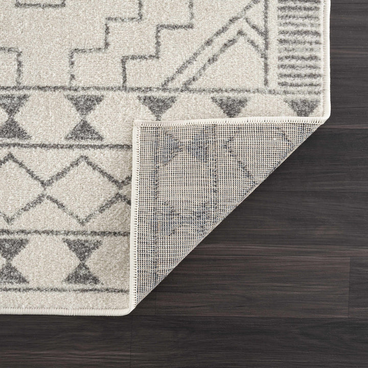 Contemporary Bohemian Ivory and Gray Moroccan Style Low Pile Area Rug - The Rug Decor