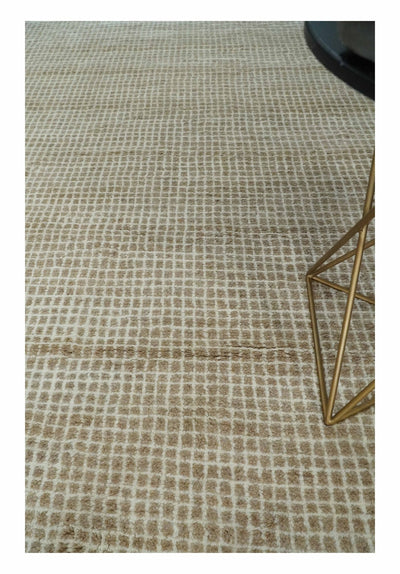 Contemporary Camel and Ivory Geometrical Square Design Hand Knotted 6.7x9.8 Wool Area Rug - The Rug Decor