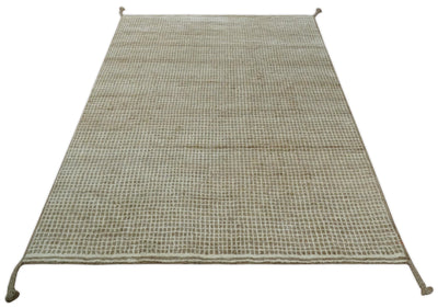 Contemporary Camel and Ivory Geometrical Square Design Hand Knotted 6.7x9.8 Wool Area Rug - The Rug Decor