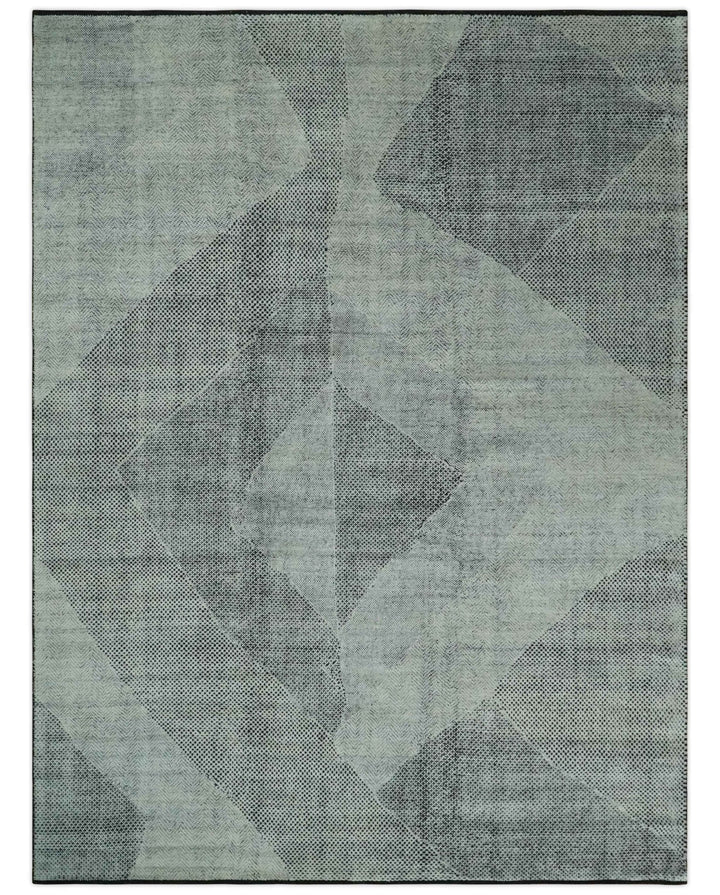 Contemporary Charcoal, Silver and Beige Design 9x12 Hand knotted wool Area Rug - The Rug Decor