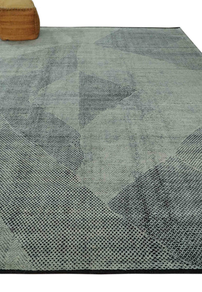 Contemporary Charcoal, Silver and Beige Design 9x12 Hand knotted wool Area Rug - The Rug Decor