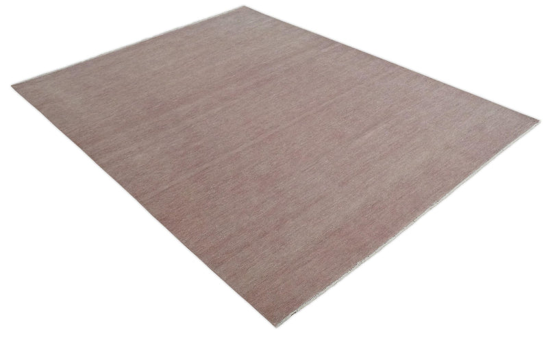 Contemporary Custom Made Modern Solid Peach Hand knotted Wool Area Rug - The Rug Decor