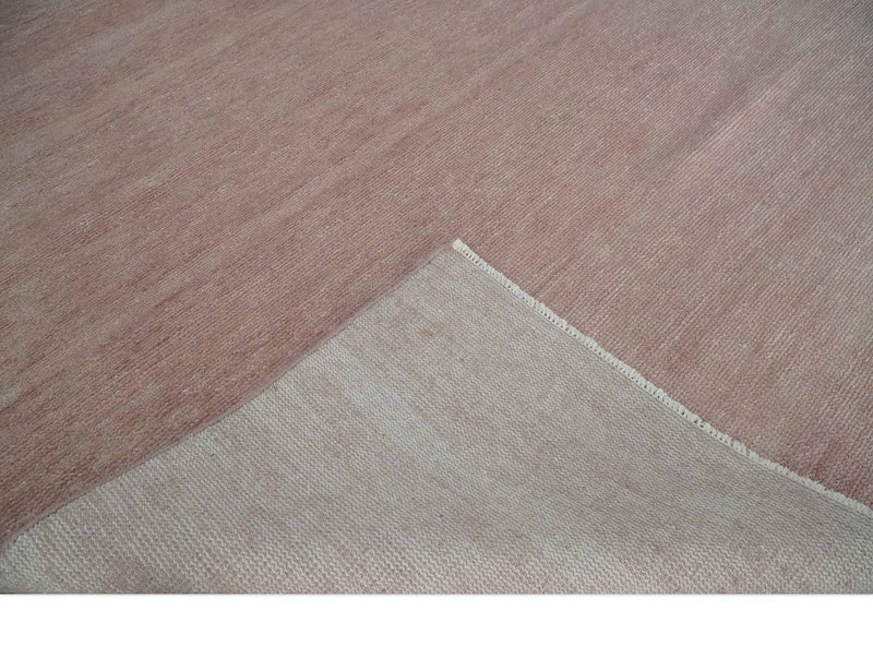 Contemporary Custom Made Modern Solid Peach Hand knotted Wool Area Rug - The Rug Decor