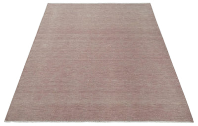 Contemporary Custom Made Modern Solid Peach Hand knotted Wool Area Rug - The Rug Decor