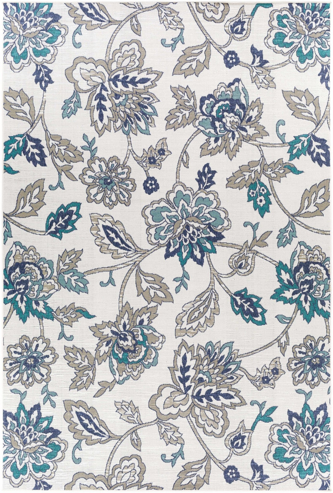 Contemporary Floral Design Beige, Teal, Blue and Grayish Brown Area Rug - The Rug Decor