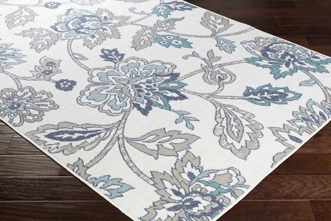 Contemporary Floral Design Beige, Teal, Blue and Grayish Brown Area Rug - The Rug Decor