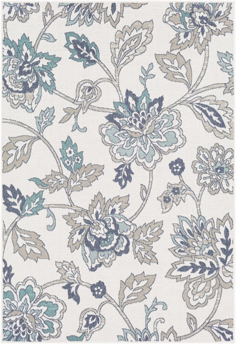 Contemporary Floral Design Beige, Teal, Blue and Grayish Brown Area Rug - The Rug Decor