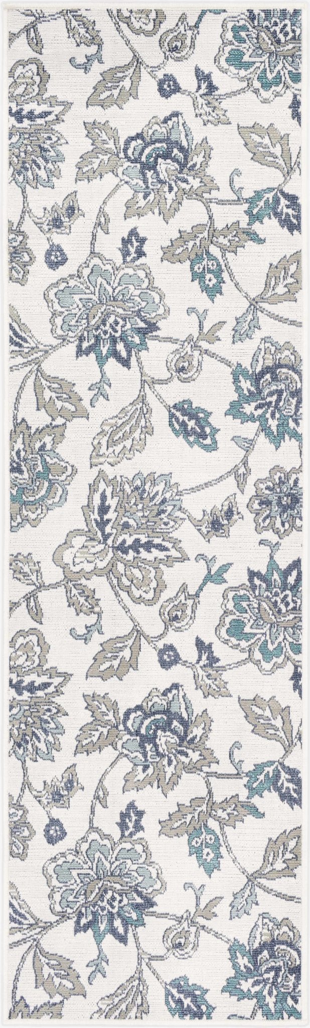 Contemporary Floral Design Beige, Teal, Blue and Grayish Brown Area Rug - The Rug Decor