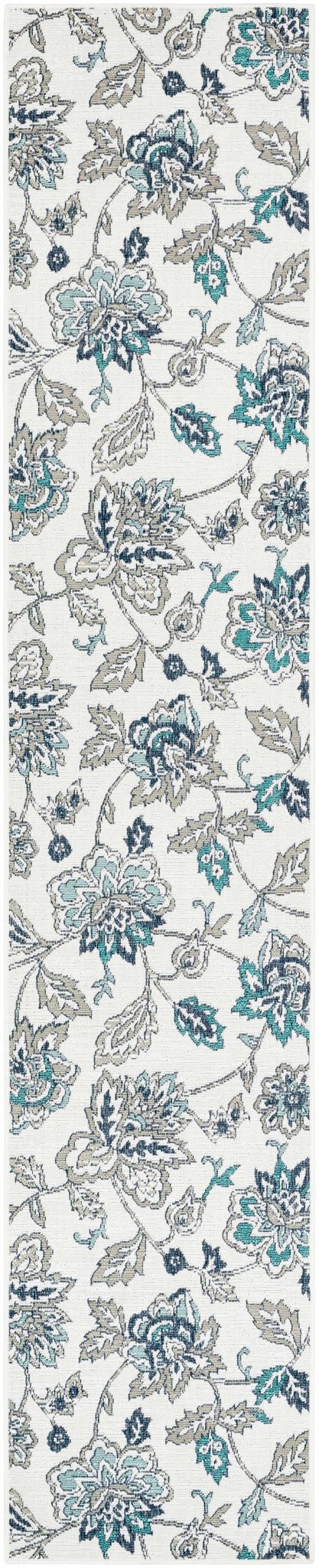 Contemporary Floral Design Beige, Teal, Blue and Grayish Brown Area Rug - The Rug Decor