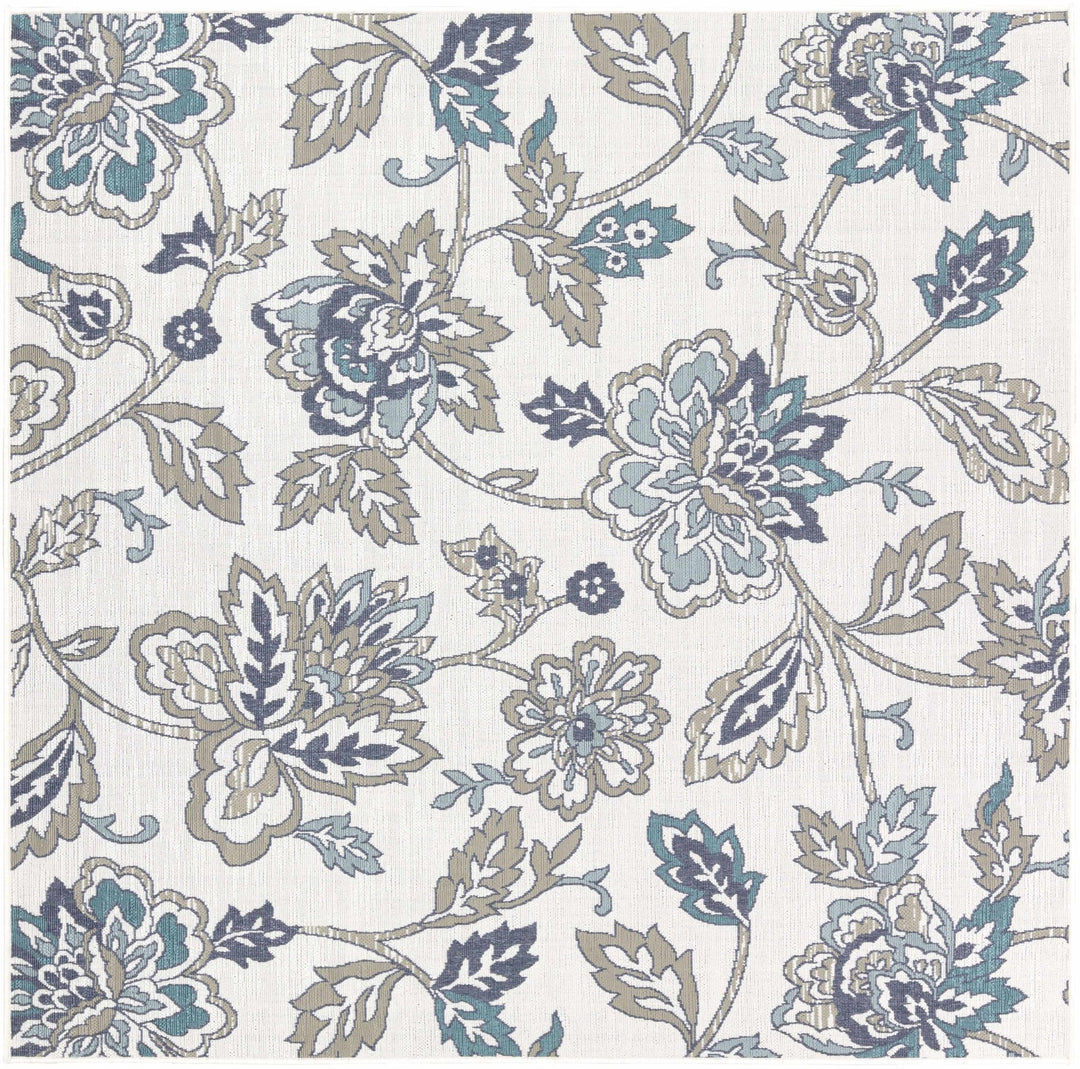 Contemporary Floral Design Beige, Teal, Blue and Grayish Brown Area Rug - The Rug Decor