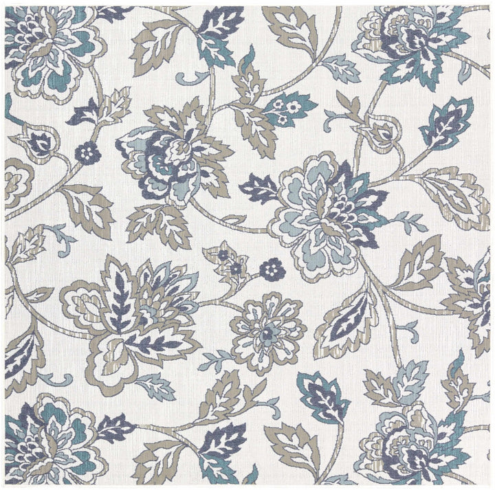 Contemporary Floral Design Beige, Teal, Blue and Grayish Brown Area Rug - The Rug Decor