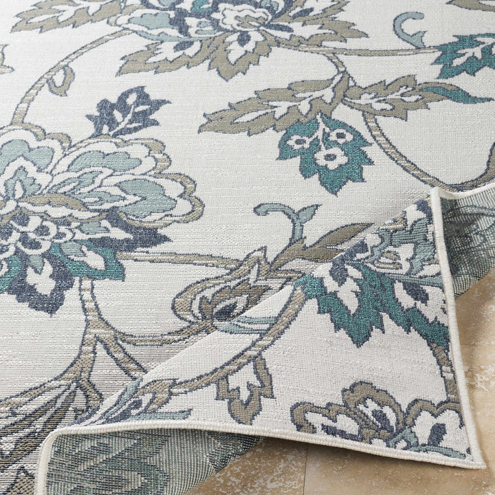 Contemporary Floral Design Beige, Teal, Blue and Grayish Brown Area Rug - The Rug Decor