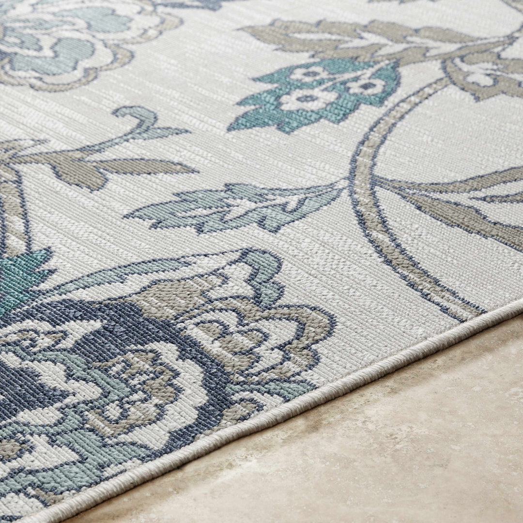 Contemporary Floral Design Beige, Teal, Blue and Grayish Brown Area Rug - The Rug Decor