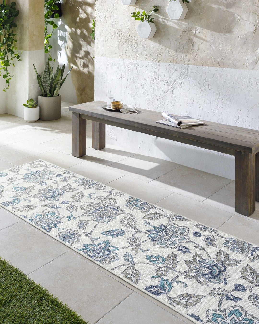 Contemporary Floral Design Beige, Teal, Blue and Grayish Brown Area Rug - The Rug Decor