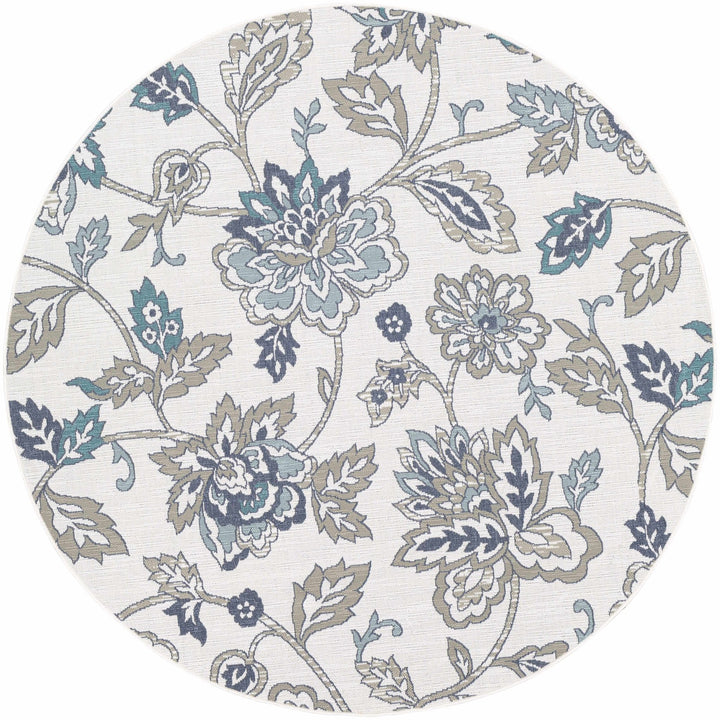 Contemporary Floral Design Beige, Teal, Blue and Grayish Brown Area Rug - The Rug Decor